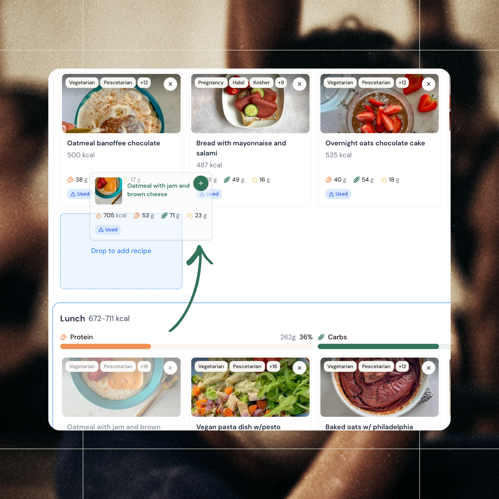Drag recipes in. Move them around. Done.